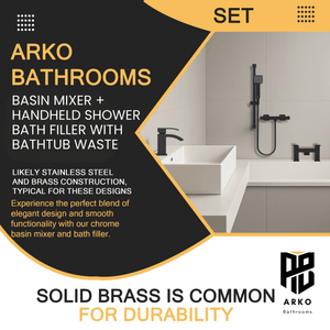 ARKO Vista Basin Mixer Tap, Bath Filler & Handheld Shower Set with Bath Waste – Black