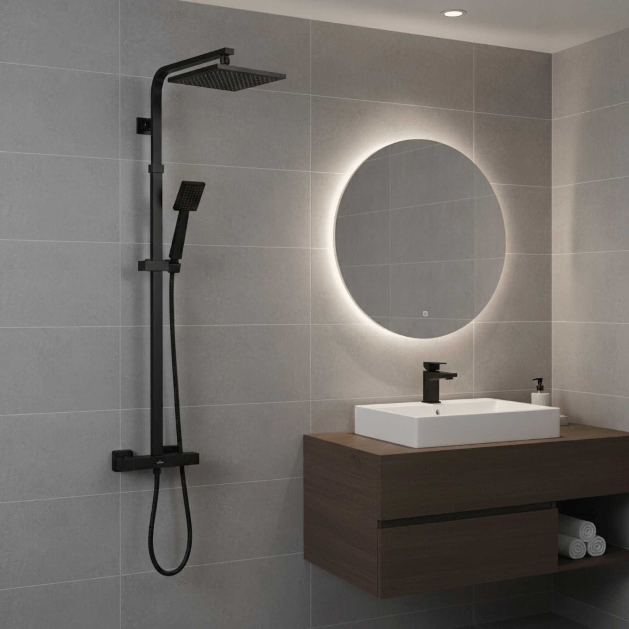 Arko Bathroom Verda Mixer Shower & Basin Mixer Tap Sets with Bath Shower Waste – Black