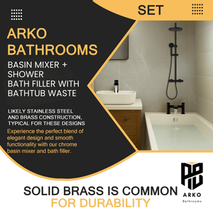 ARKO Capri Basin Mixer Tap, Bath Filler & Thermostatic Mixer Shower Set with Bath Waste – Black