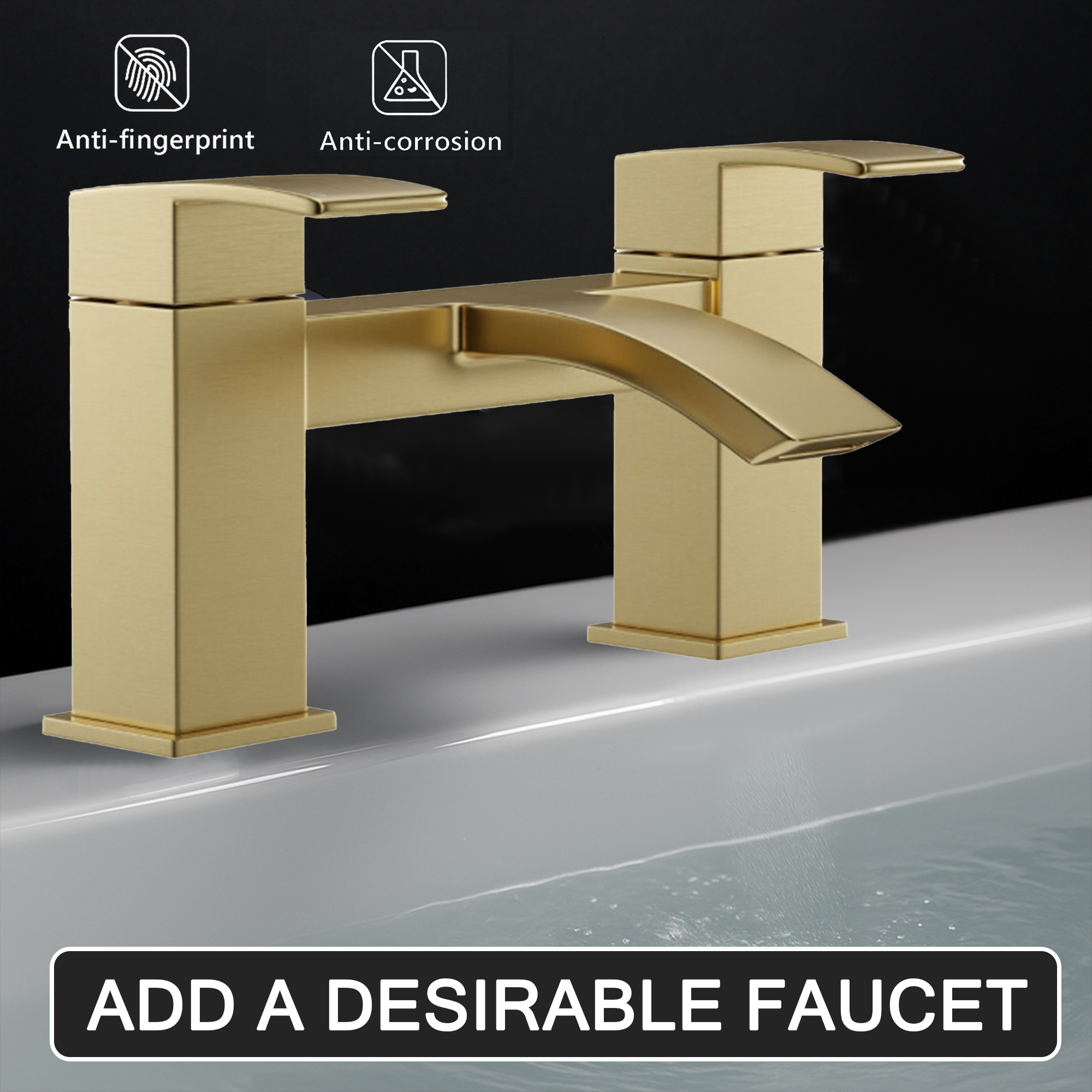 Arko Vista Bath and Basin Mixer Tap with Bath Waste Set - Brass