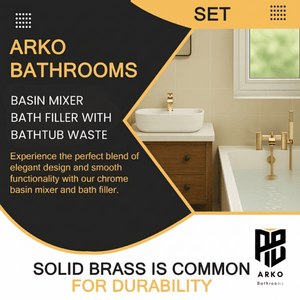 Arko Vista Basin Mixer Tap & Bath Shower Set with Bath Waste – Brass