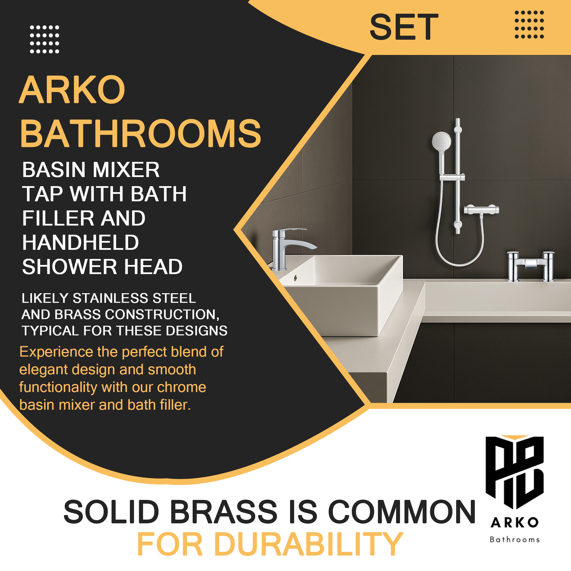 ARKO Capri Bath Filler & Hand Shower Set – Chrome