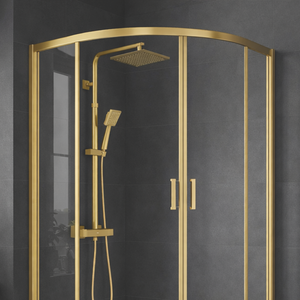 ARKO Round Rainfall Shower System with Handheld Spray & Curved Glass Sliding Shower Enclosure with Waste - Brass