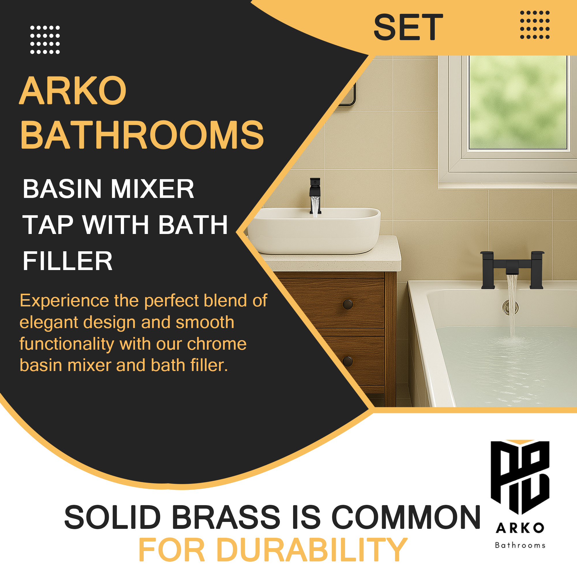 ARKO Vista Bath Tap and Basin Mixer Tap Set - Black