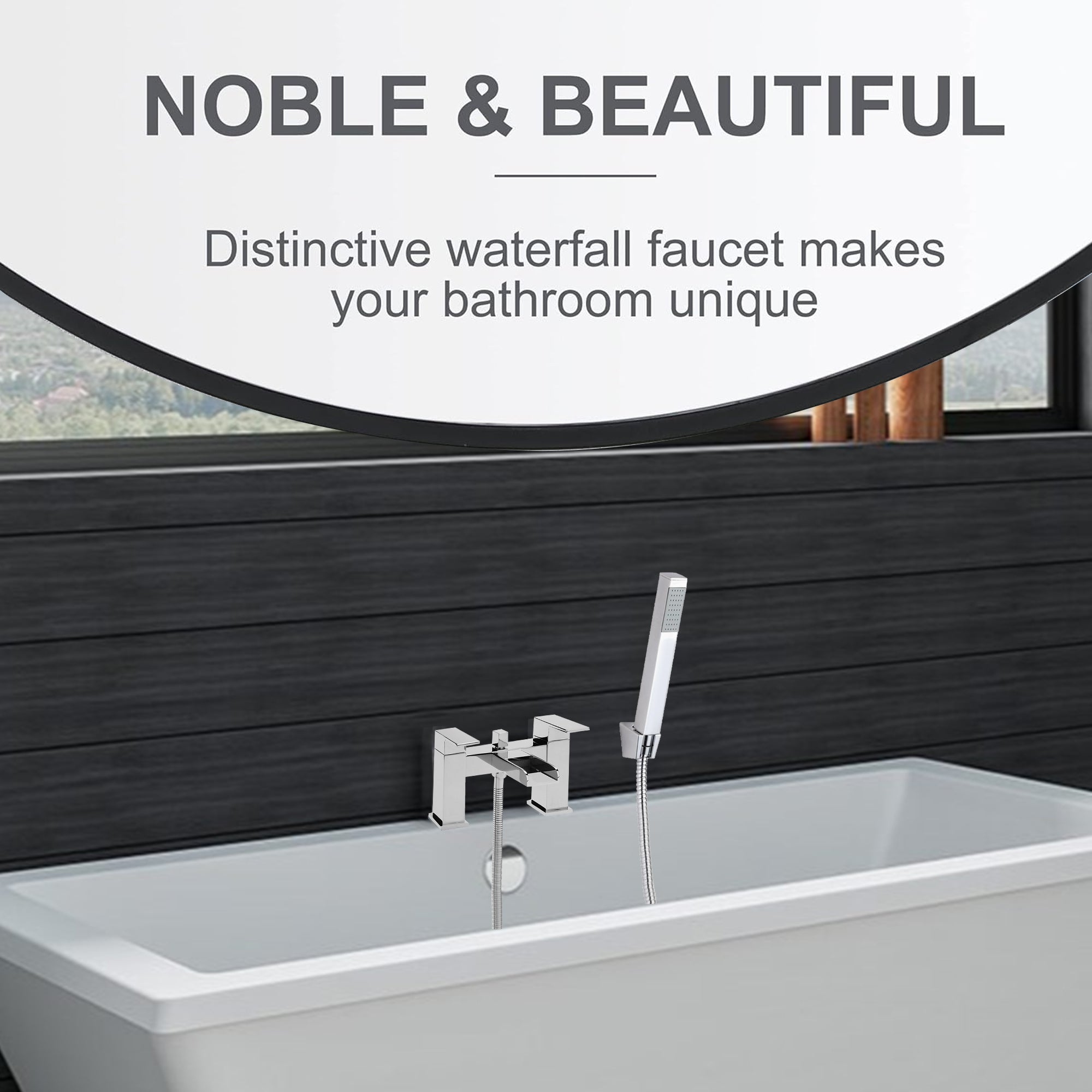 Waterfall Bath Shower Mixer Tap with Shower Kit – Chrome