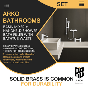 ARKO Vista Basin Mixer Tap, Bath Filler & Handheld Shower Set with Bath Waste – Chrome