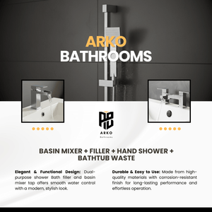 ARKO Waterfall Basin Mixer Tap, Bath Filler & Handheld Shower Set with Bath Waste – Chrome