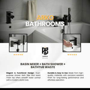 Arko Verda Basin Mixer Tap & Bath Shower Set with Bath Waste – Black