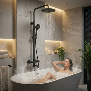 Arko Modern Round Thermostatic Shower with Filler – Matt Black