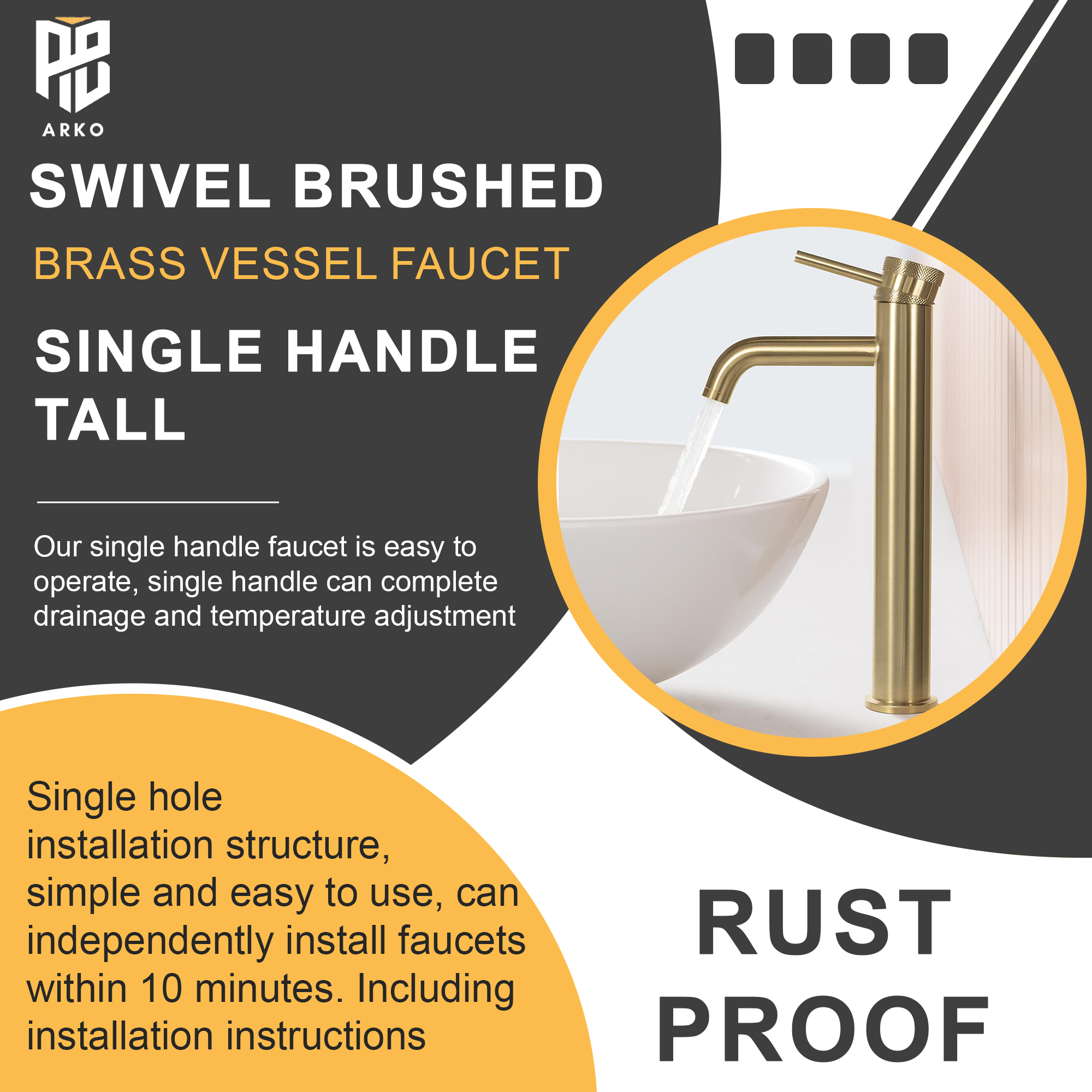 Round Tall Basin Mixer Tap Gold Finish – Solid Brass