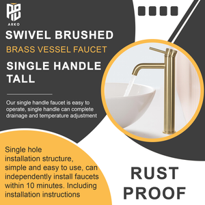 Round Tall Basin Mixer Tap Gold Finish – Solid Brass