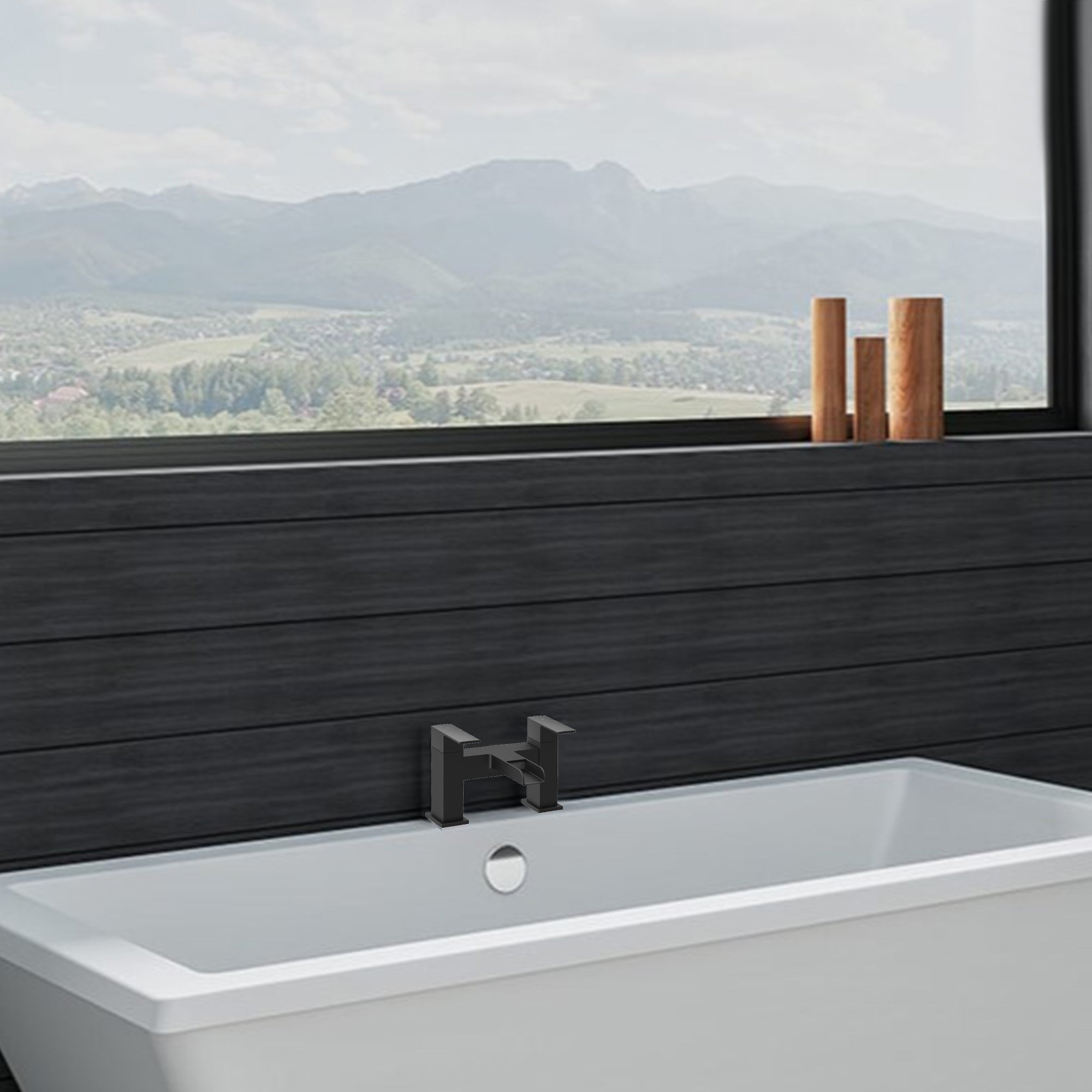 Waterfall Modern Bath Filler Taps- Black