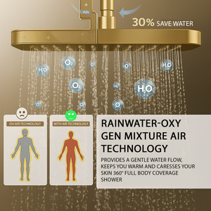 ARKO Bathroom Square Thermostatic Mixer Shower with Riser Rail, Shower Waste & Twin head - Brass