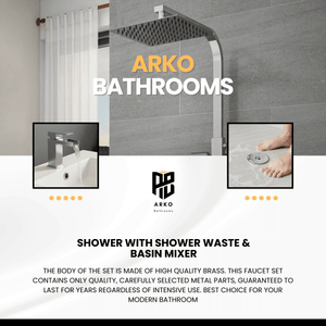 Arko Bathroom Waterfall Mixer Shower & Basin Mixer Tap Sets with Bath Shower Waste – Chrome