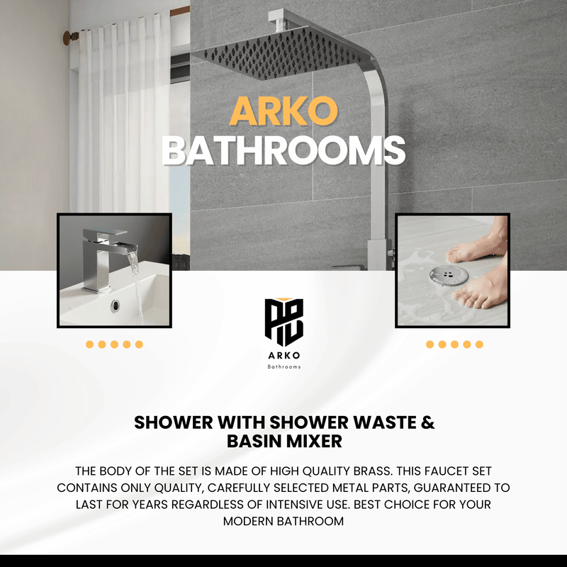 Arko Bathroom Waterfall Mixer Shower & Basin Mixer Tap Sets with Bath Shower Waste – Chrome