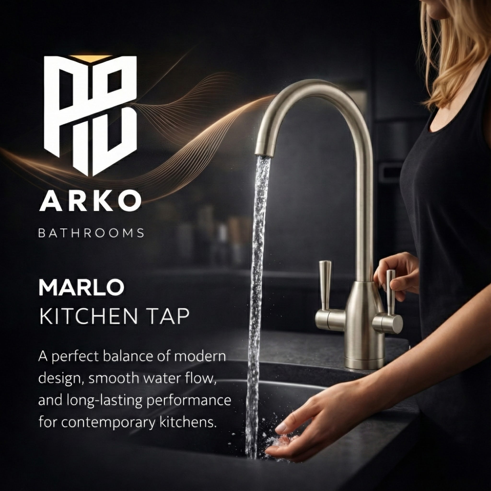 Arko Marlo Mono Mixer Kitchen Tap with Dual Lever & Swivel Spout - Brushed Nickel