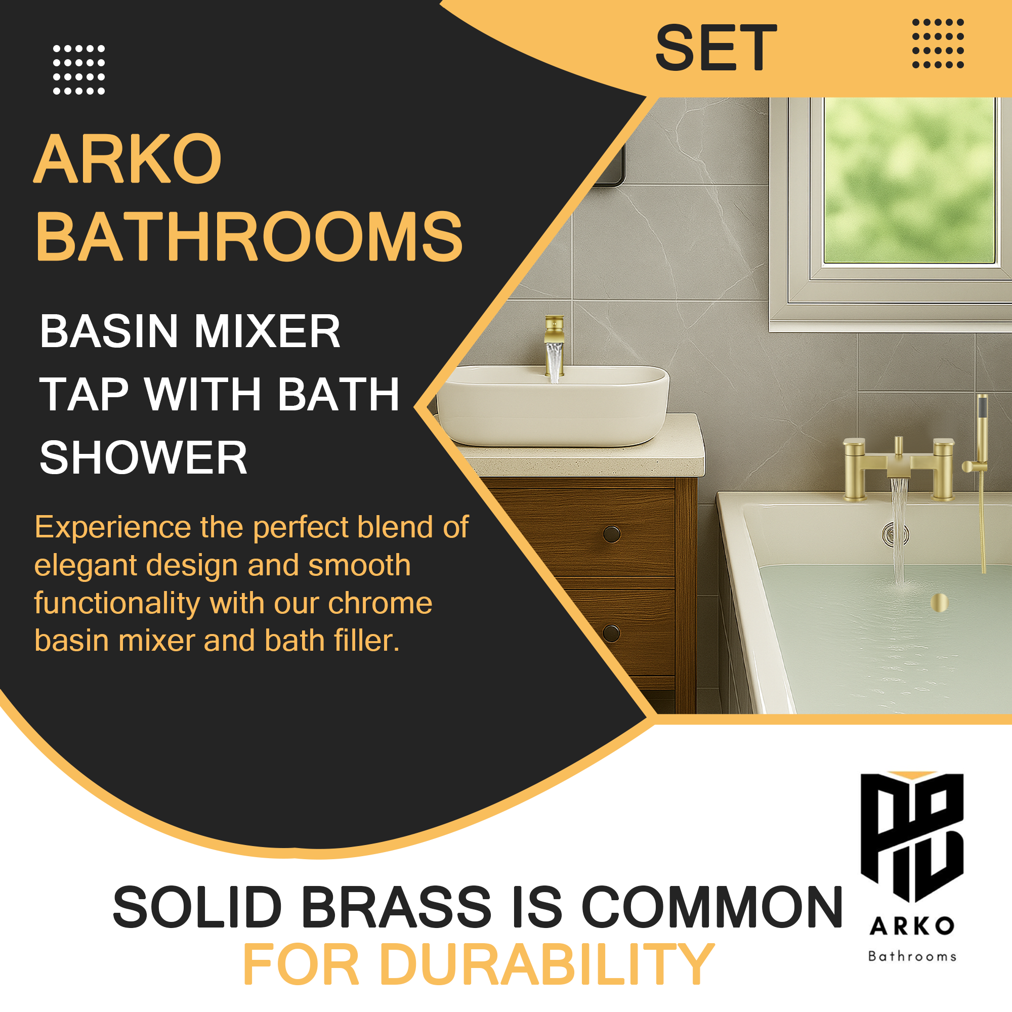 ARKO Capri Bath Shower & Basin Mixer Tap Set – Brass Finish