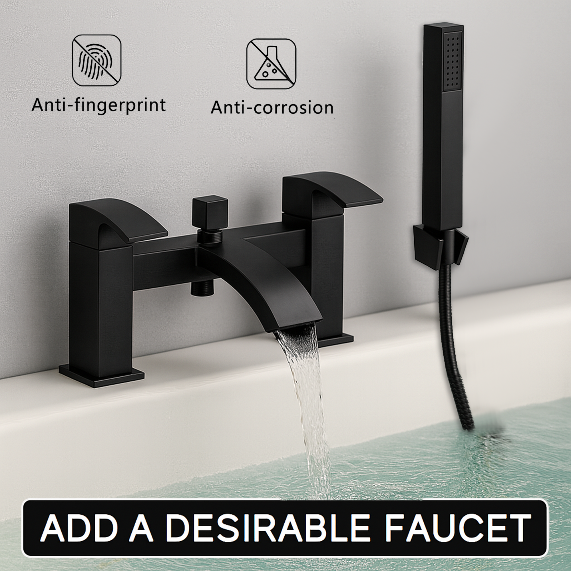 Arko Vista Basin Mixer Tap & Bath Shower Set with Bath Waste – Black