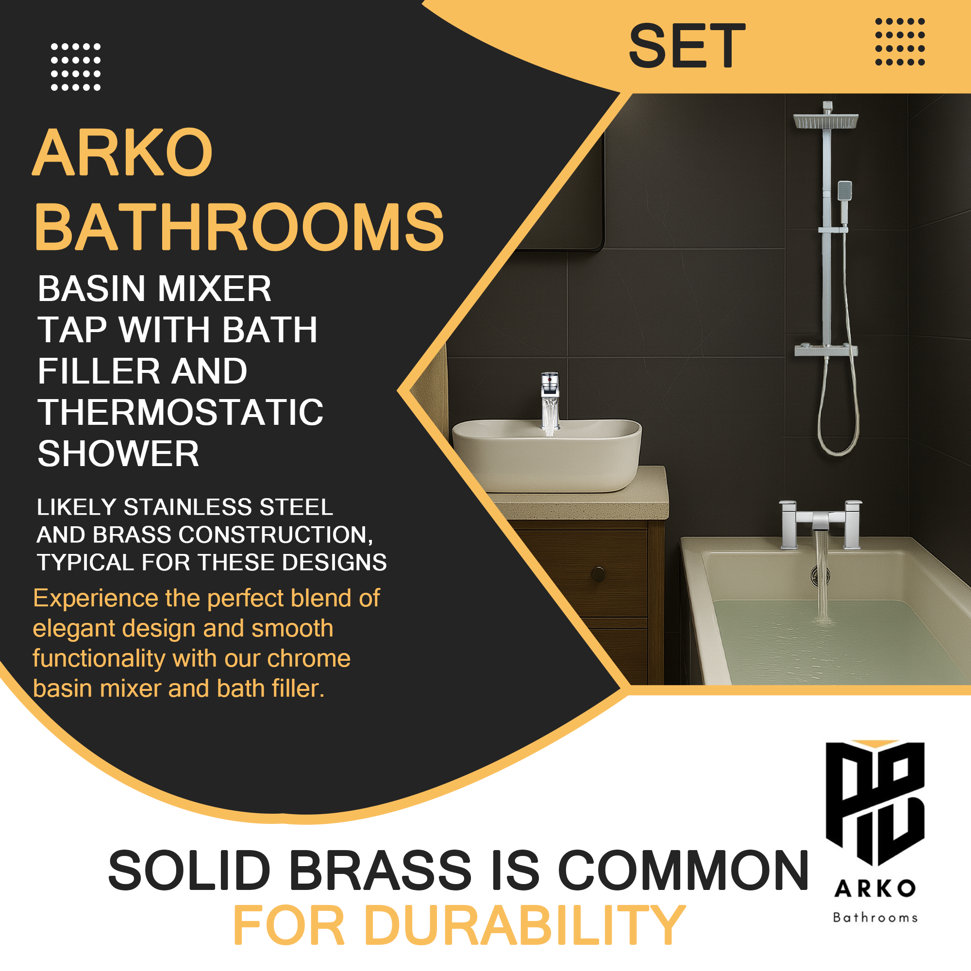 ARKO Vista Bath Filler & Mixer Shower Set – Chrome