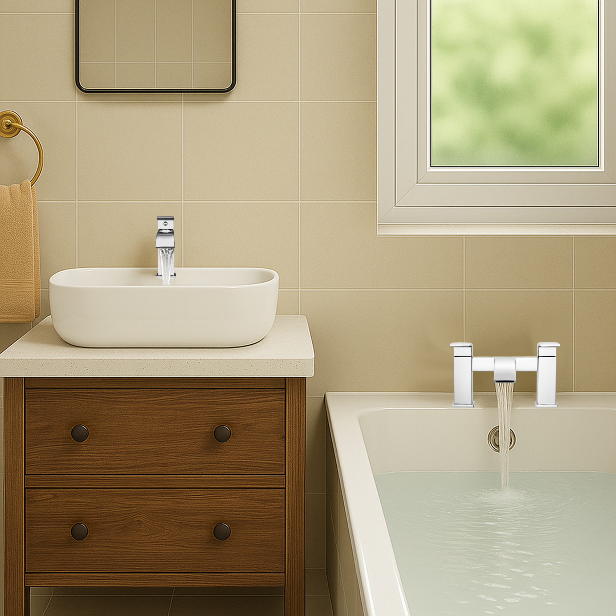 Arko Vista Bath and Basin Mixer Tap with Bath Waste Set - Chrome