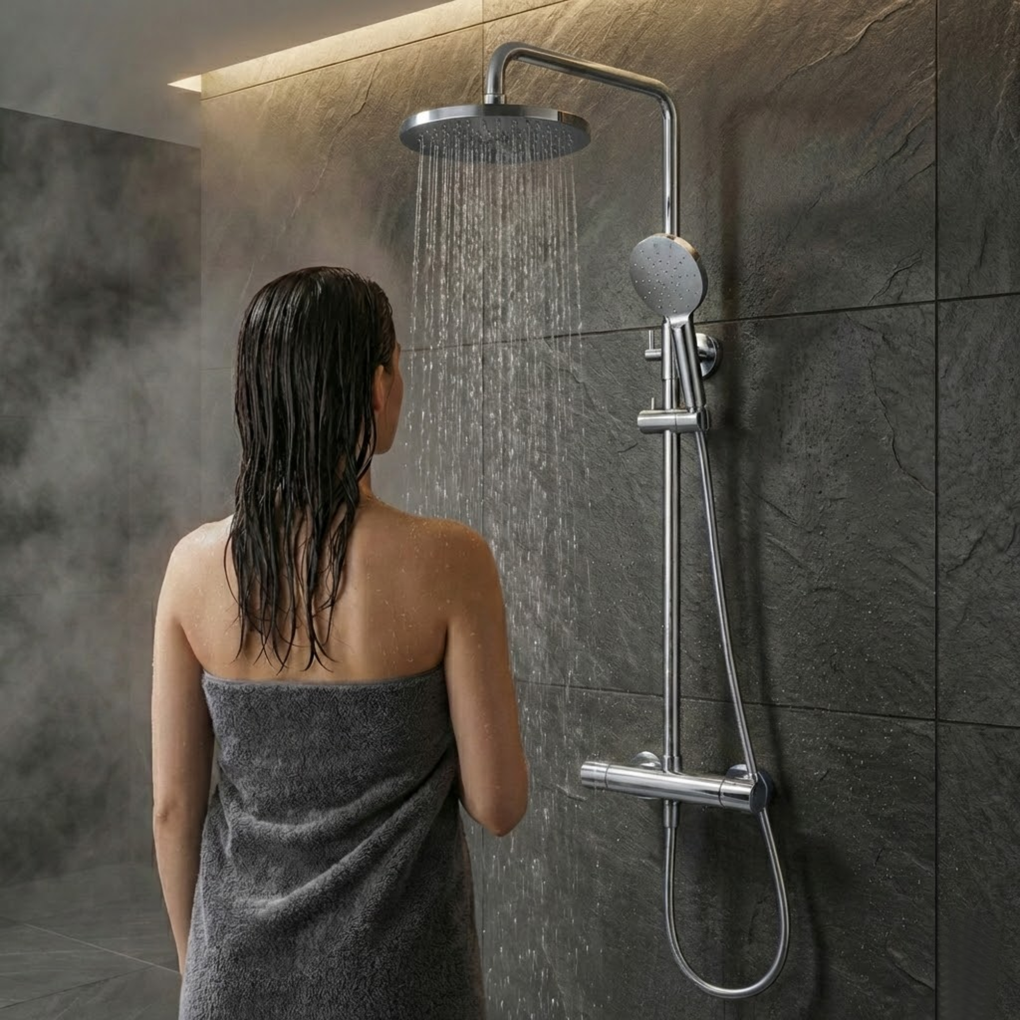 Arko Modern Round Thermostatic Shower – Chrome
