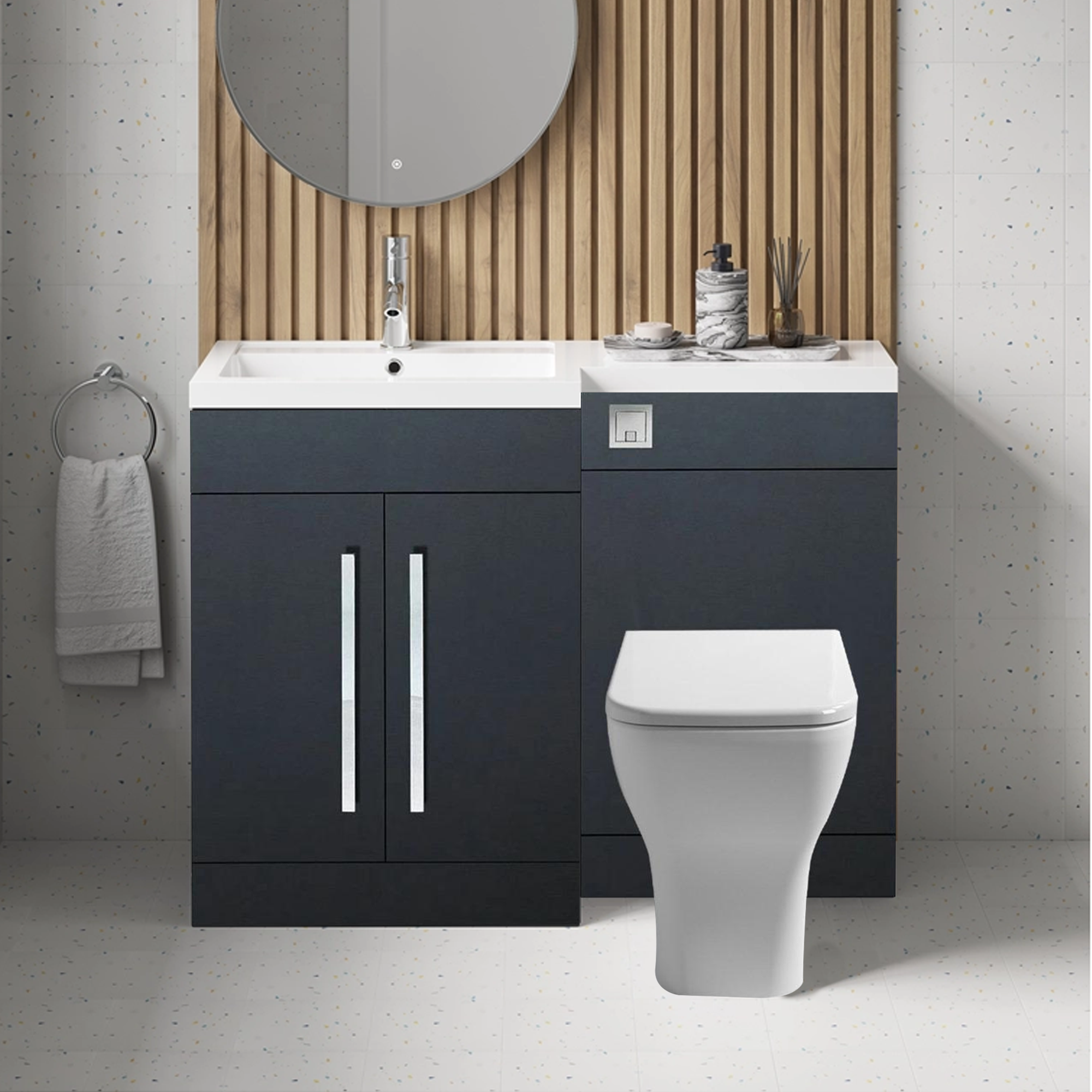 Arko Tana 1100mm Bathroom Vanity Unit Set Basin Sink Toilet WC Right Hand Furniture Storage - Anthracite
