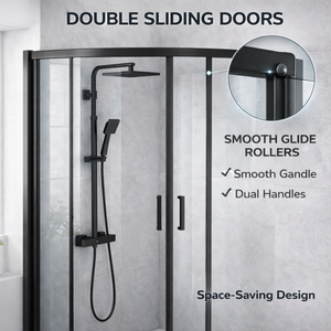 ARKO Square Rainfall Shower System with Handheld Spray & Curved Glass Sliding Shower Enclosure with Tray & Waste - Black