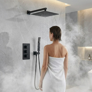 Square Concealed Thermostatic Shower System with Overhead & Handheld Options - Matt Black