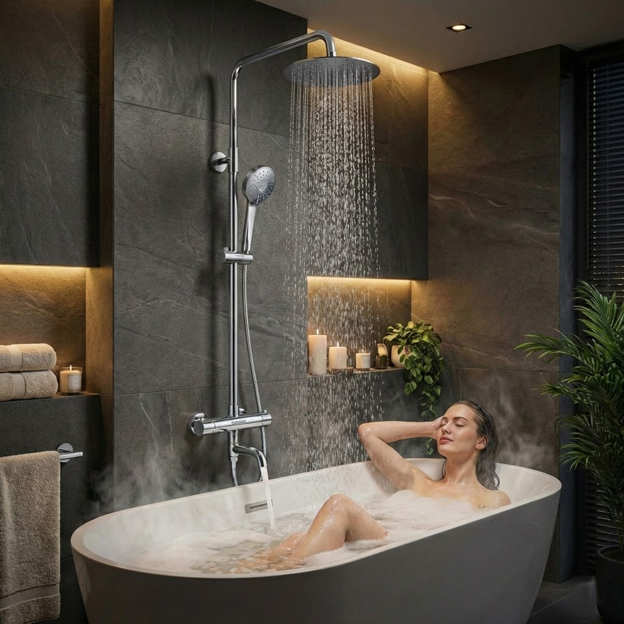 Arko Modern Round Thermostatic Shower with Filler – Chrome