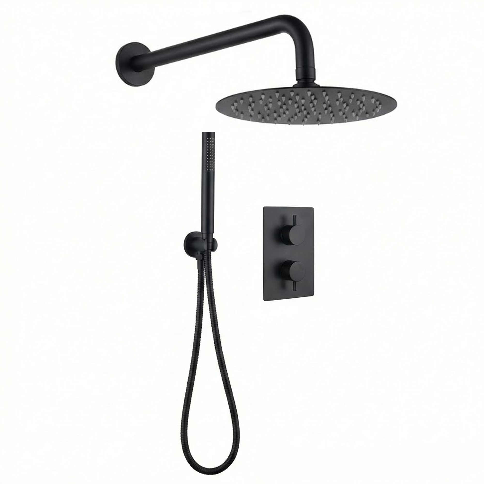 Black Round Concealed Thermostatic Shower Pack with Head + Handset