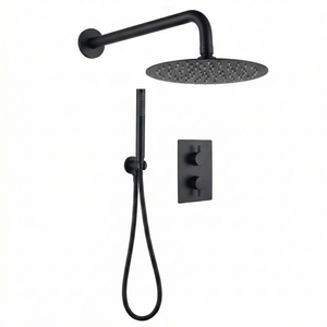 Black Round Concealed Thermostatic Shower Pack with Head + Handset
