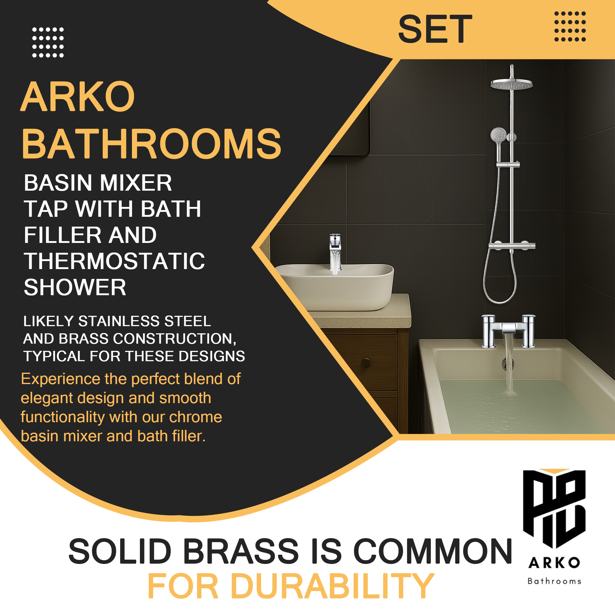 ARKO Capri Bath Filler & Mixer Shower Set - Chrome