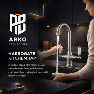 Arko Harrogate Twin Lever Kitchen Sink Mixer Tap Swivel Spout - Brushed Nickel