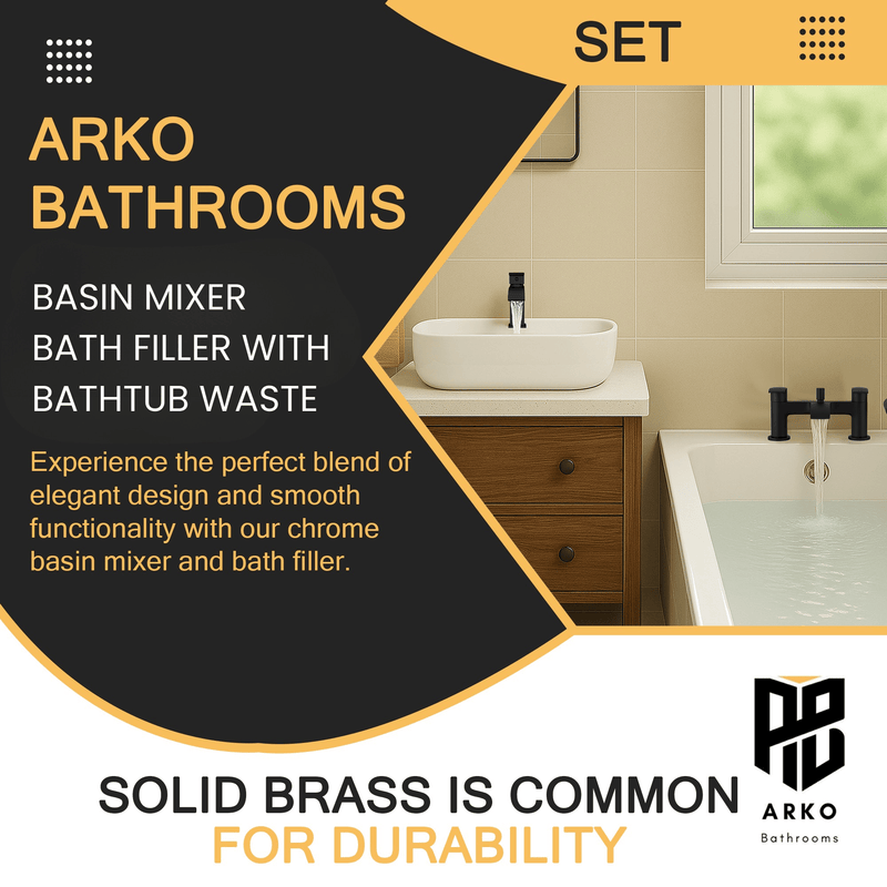 Arko Capri Basin Mixer Tap & Bath Shower Set with Bath Waste – Black