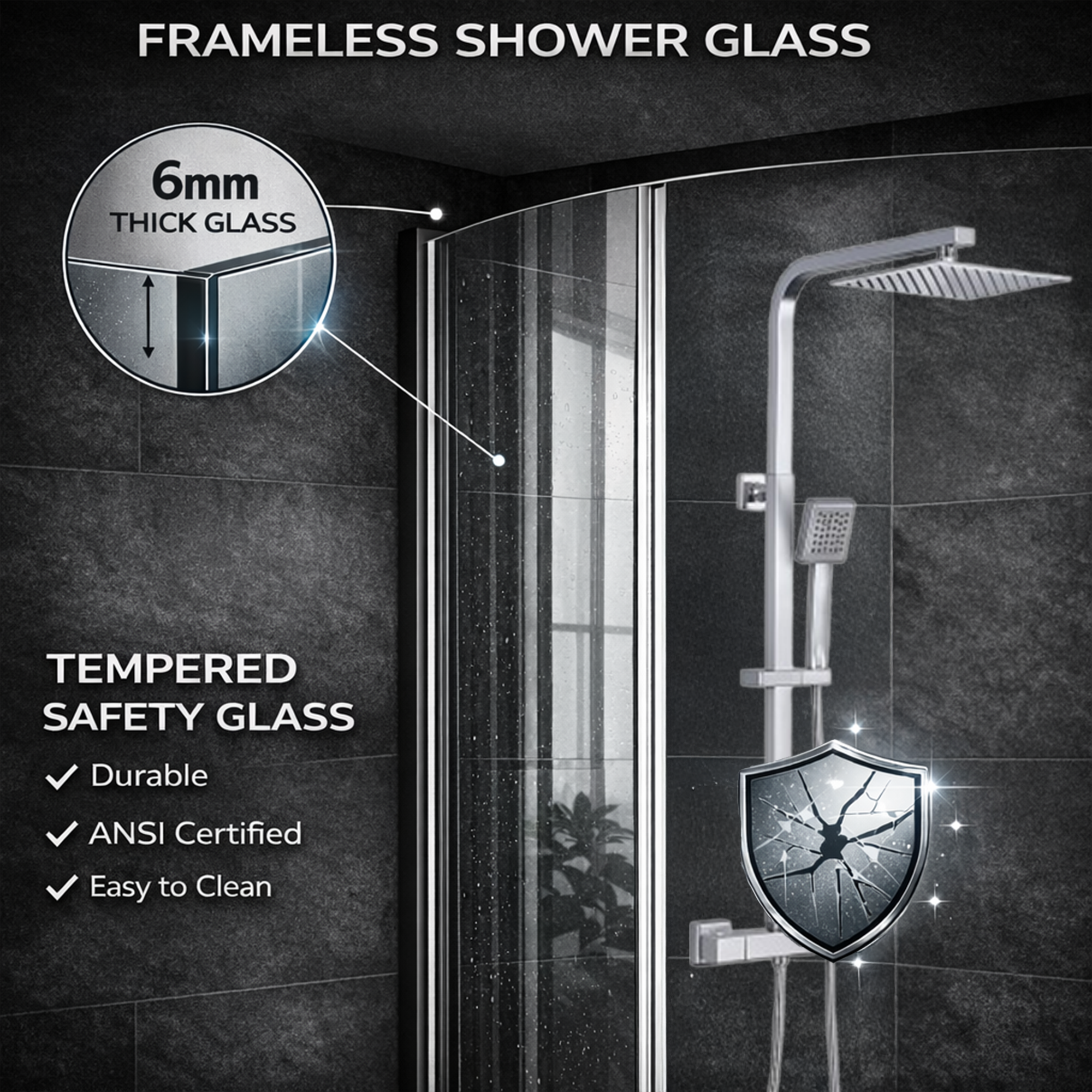 ARKO Square Rainfall Shower System with Handheld Spray & Curved Glass Sliding Shower Enclosure with Tray  - Chrome