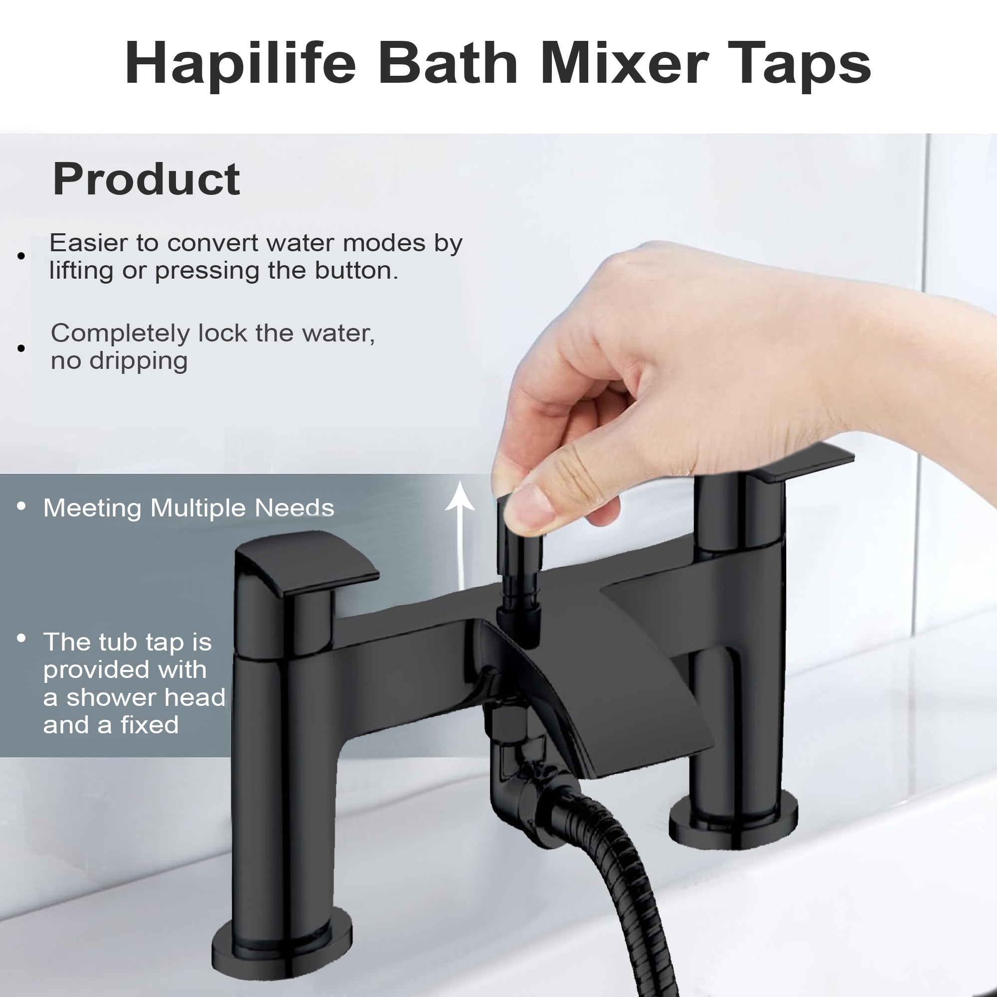 Capri Black Bath Shower Mixer Tap with Shower Kit