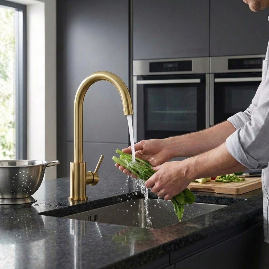 Arko Manhattan Single Lever Kitchen Sink Mixer Tap Swivel Spout - Brass