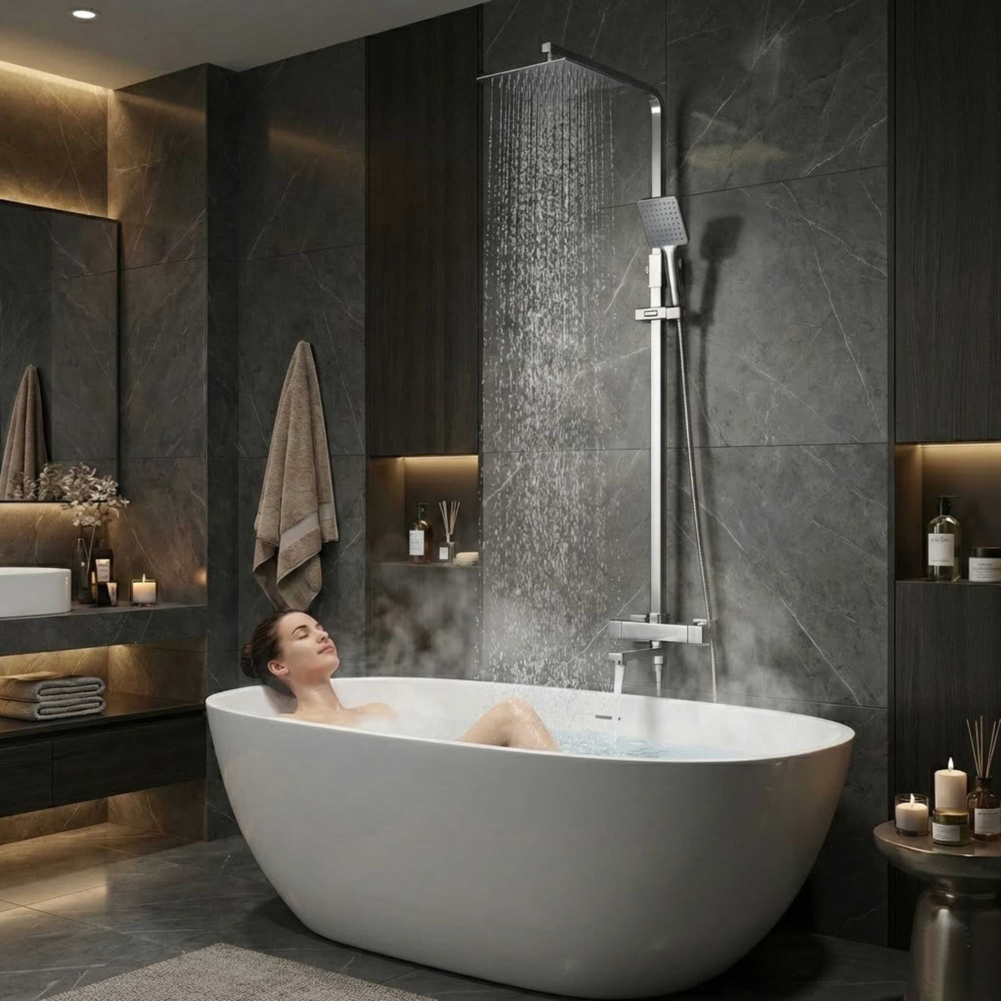 Arko Modern Square Thermostatic Shower  with Filler – Chrome