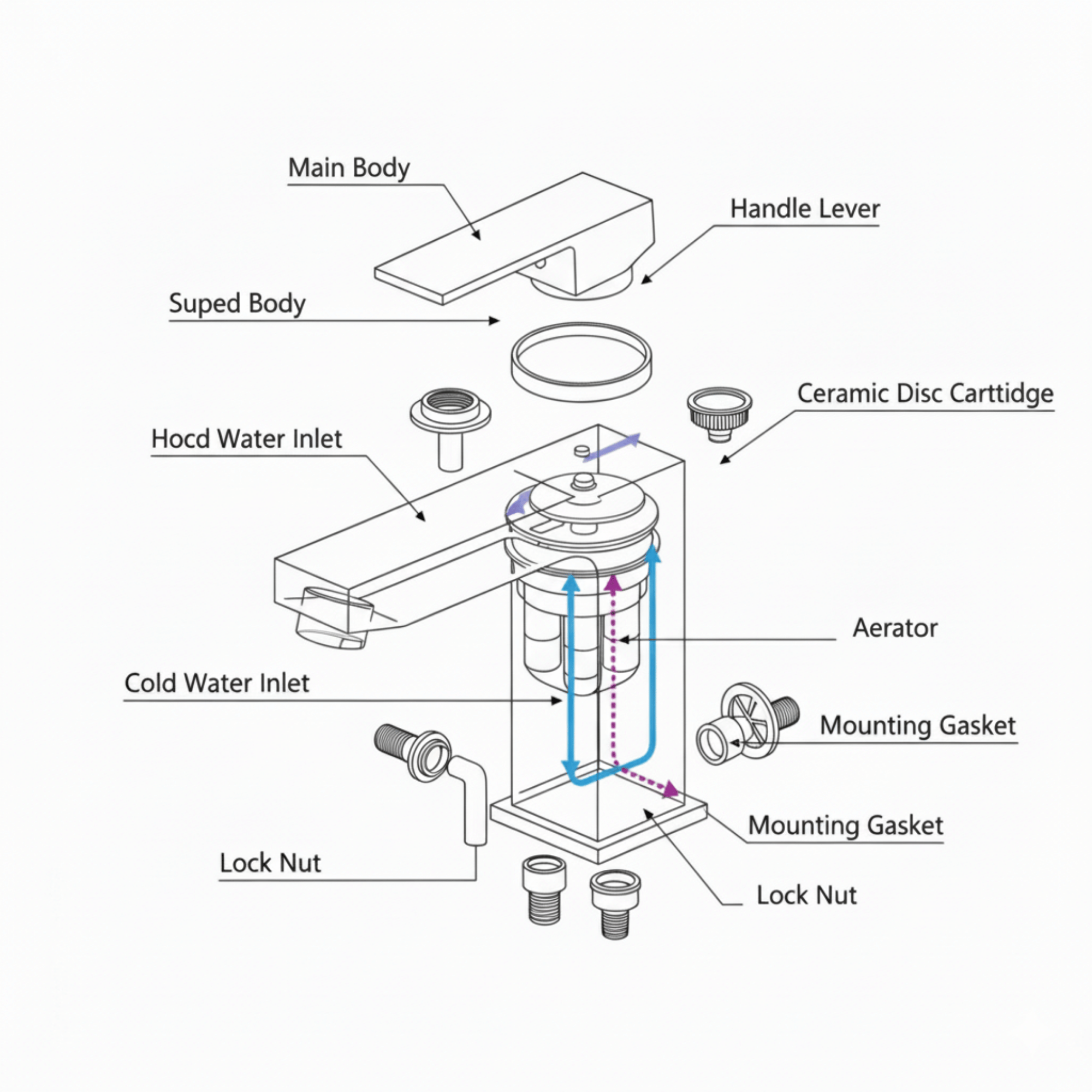 Arko Verda Bath and Basin Mixer Tap with Bath Waste Set - Brass