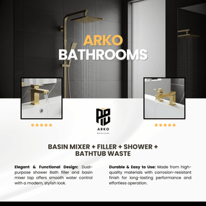 ARKO Verda Basin Mixer Tap, Bath Filler & Thermostatic Mixer Shower Set with Bath Waste – Brass