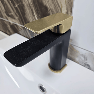 ARKO Square Basin Mixer Tap, Black&Brass – Stylish Bathroom Sink Faucet with Single Lever