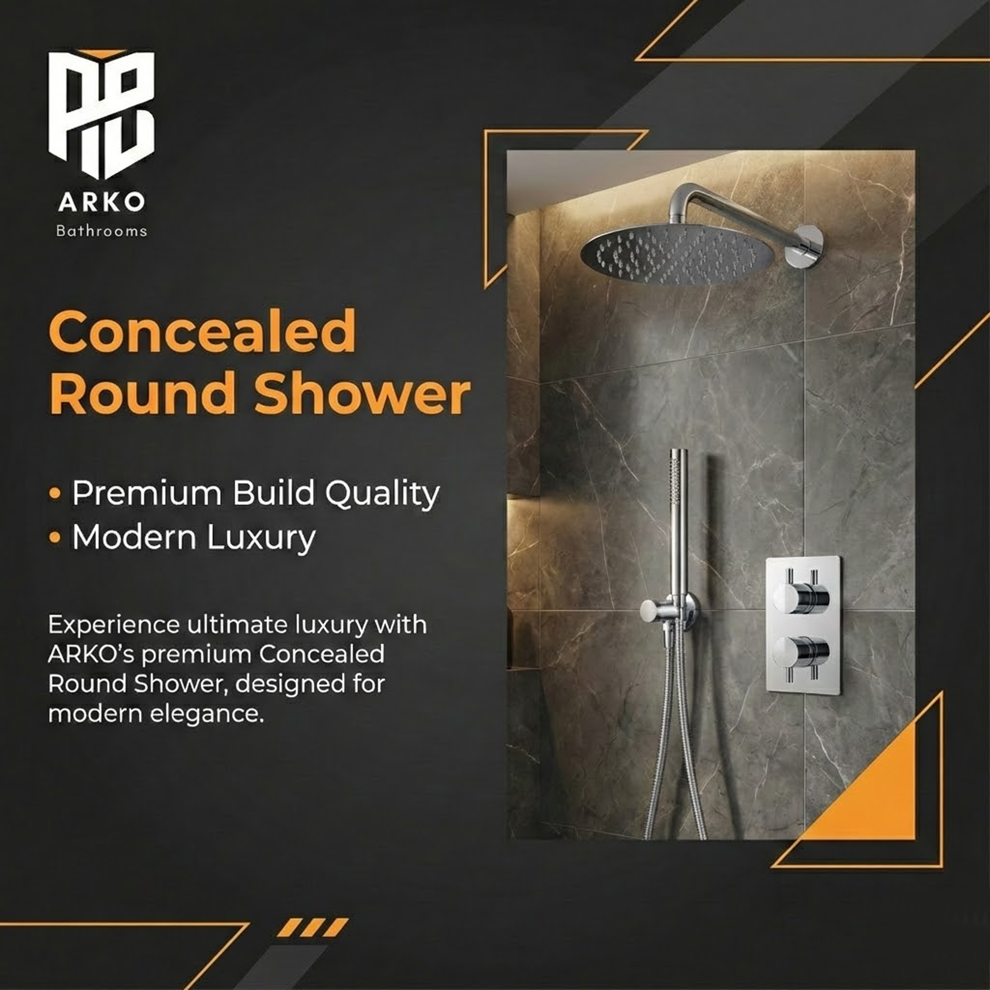 Chrome Round Concealed Thermostatic Shower Pack with Head + Handset