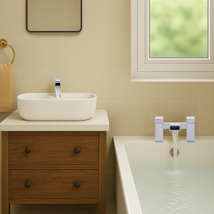 Arko Waterfall Bath and Basin Mixer Tap with Bath Waste Set -Chrome