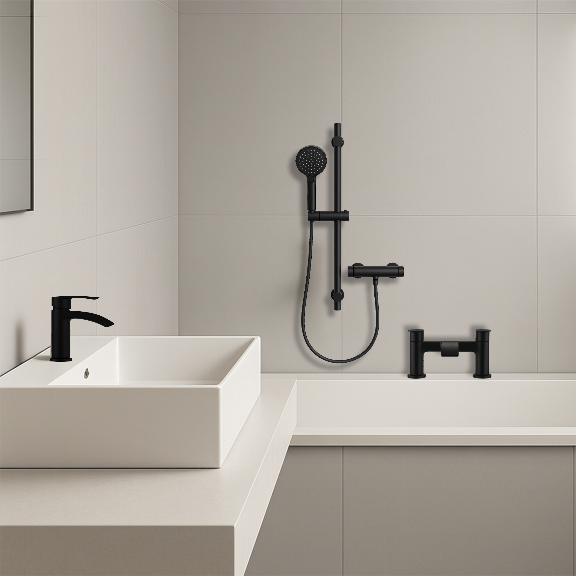 ARKO Capri Basin Mixer Tap, Bath Filler & Handheld Shower Set with Bath Waste – Black