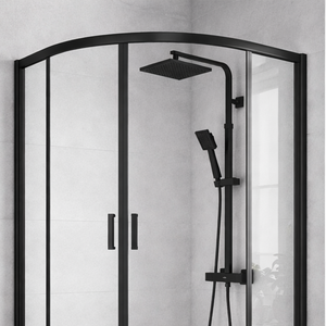 ARKO Square Rainfall Shower System with Handheld Spray & Curved Glass Sliding Shower Enclosure with Waste  - Matte Black