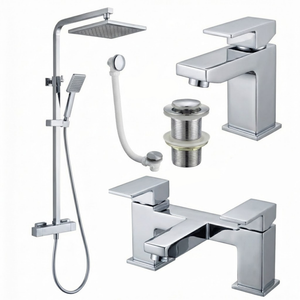 ARKO Verda Basin Mixer Tap, Bath Filler & Thermostatic Mixer Shower Set with Bath Waste – Chrome