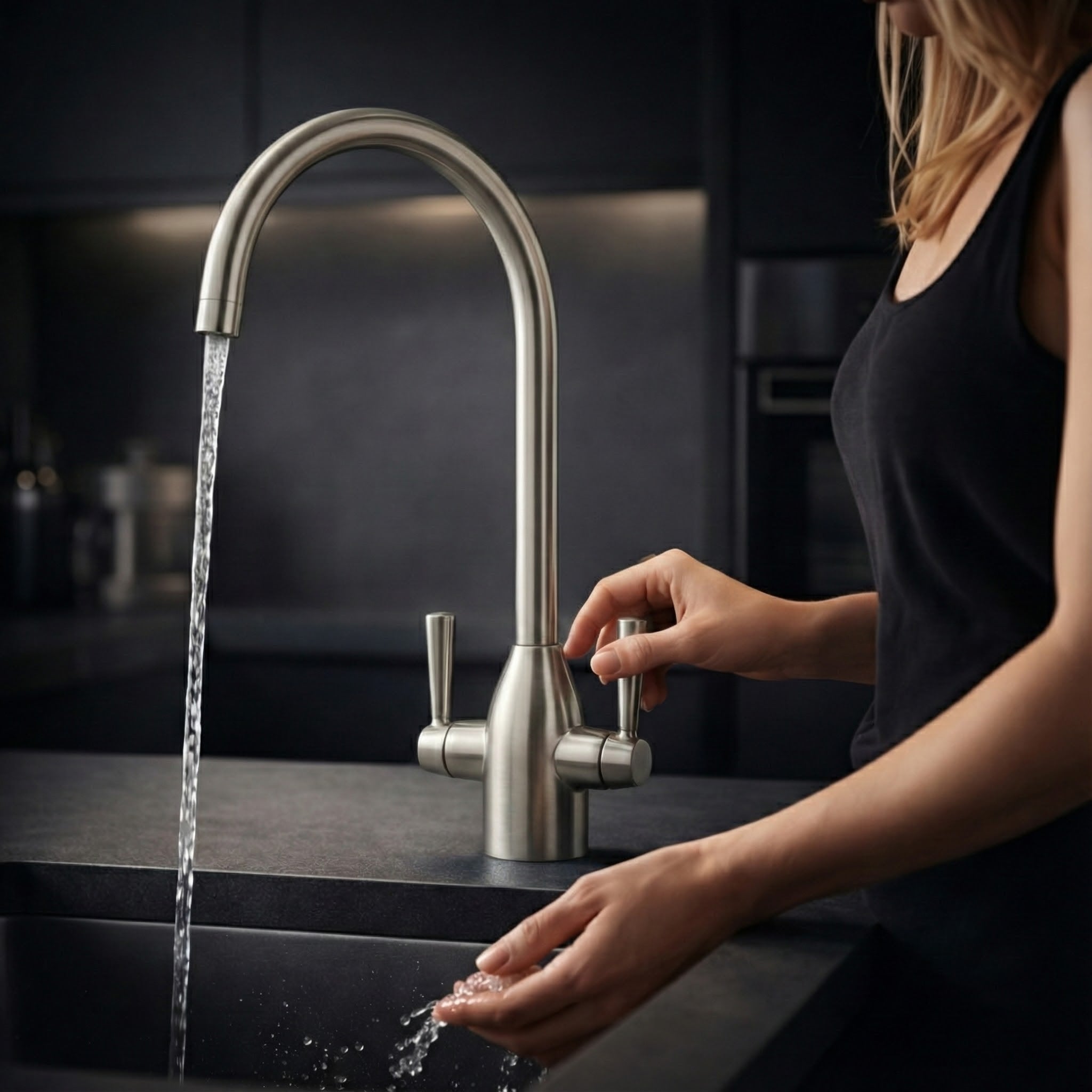 Arko Marlo Mono Mixer Kitchen Tap with Dual Lever & Swivel Spout - Brushed Nickel