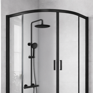 ARKO Round Rainfall Shower System with Handheld Spray & Curved Glass Sliding Shower Enclosure - Matte Black