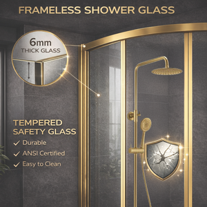 ARKO Round Rainfall Shower System with Handheld Spray & Curved Glass Sliding Shower Enclosure with Tray - Brass