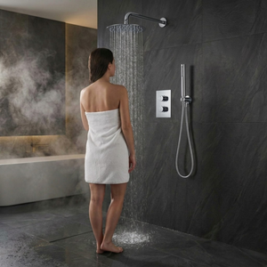 ARKO Round Concealed Thermostatic Shower Mixer 2 Dial Twin Head with Valve, Handset & Shower Waste – Chrome